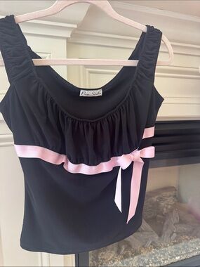 Black Tank Top with Pink Ribbon Bow